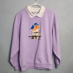 National Wildlife Federation Lavender Crewneck Sweater with Bird Graphic